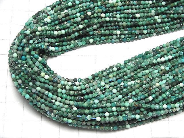 [Video]High Quality! Chrysocolla AA+ Faceted Round 2mm 1strand beads (aprx.15inch/37cm)