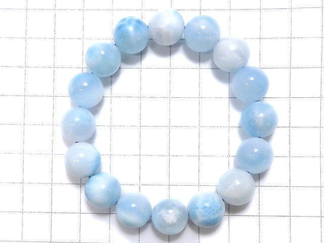 [Video][One of a kind] Ice Larimar Pectolite AAA Round 12mm Bracelet NO.113