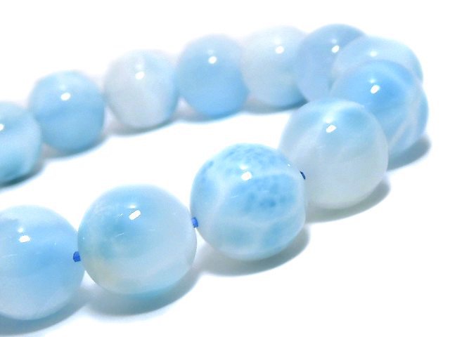 [Video][One of a kind] Ice Larimar Pectolite AAA Round 12mm Bracelet NO.113