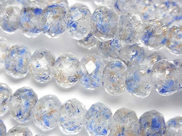 Lampwork Beads Faceted Button Roundel 10x10x7mm [Blue x Gold] half or 1strand beads (aprx.13inch/33cm)