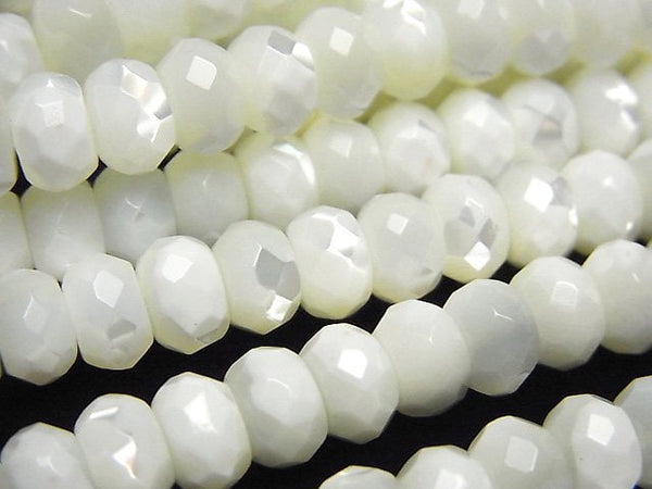 Mother of Pearl MOP White Faceted Button Roundel 8x8x4.5mm half or 1strand beads (aprx.15inch/36cm)