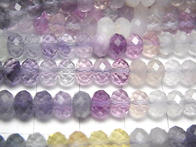 [Video]High Quality! Multicolor Fluorite AAA- Faceted Button Roundel 6x6x4mm 1strand beads (aprx.15inch/37cm)