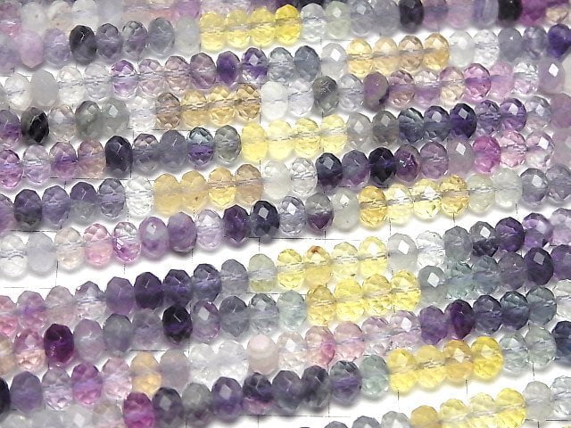 [Video]High Quality! Multicolor Fluorite AAA- Faceted Button Roundel 6x6x4mm 1strand beads (aprx.15inch/37cm)