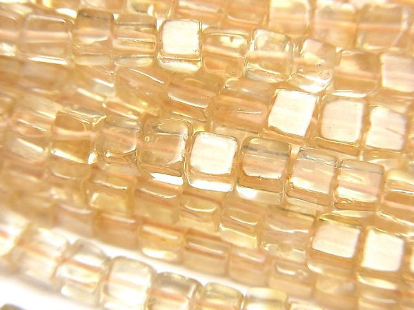 [Video]Light Color Citrine AA++ Cube 4x4x4mm 1strand beads (aprx.15inch/38cm)
