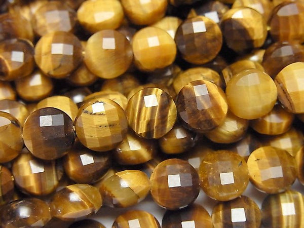 [Video]High Quality! Yellow Tiger's Eye AA++ Faceted Coin 8x8x5mm half or 1strand beads (aprx.15inch/37cm)