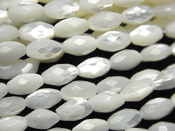 Mother of Pearl MOP White Faceted Rice 7x4x4mm 1strand beads (aprx.15inch/36cm)