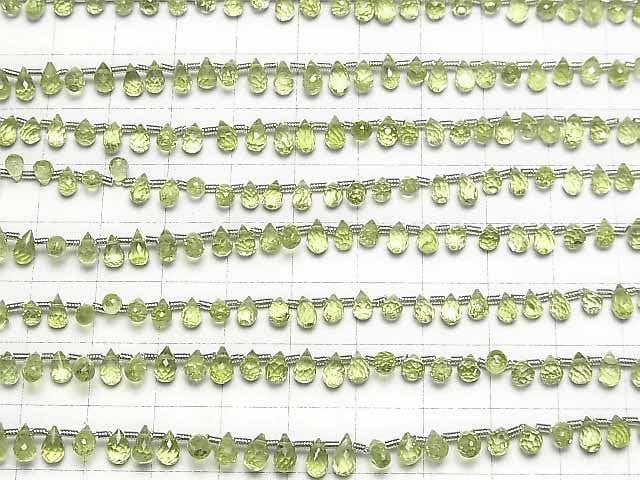 [Video]High Quality Peridot AAA Drop Faceted Briolette half or 1strand beads (aprx.7inch/18cm)