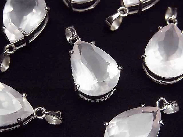 [Video]High Quality Rose Quartz AAA Pear shape Faceted Pendant 18x13mm Silver925