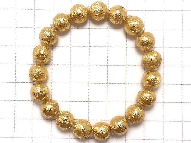 [Video][One of a kind] Meteorite (Muonionalusta ) Round 10mm Yellow Gold Bracelet NO.6