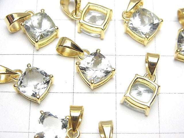 [Video]High Quality Aquamarine AAA Square Faceted Pendant 7x7mm 18KGP 1pc