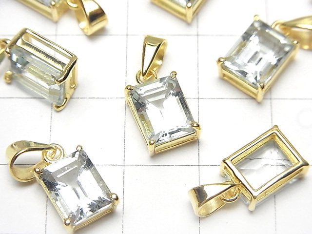 [Video]High Quality Aquamarine AAA Rectangle Faceted Pendant 9x7mm 18KGP 1pc