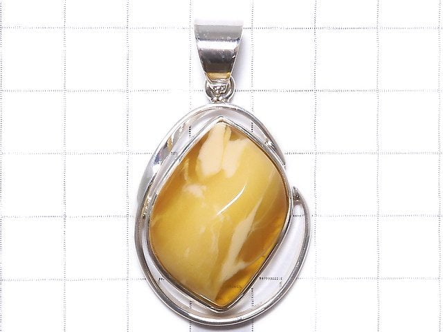 [Video][One of a kind] Baltic Amber Pendant Silver925 Honey Color NO.25
