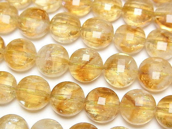 [Video]High Quality! Phantom Citrine AA+ Faceted Coin 10x10x6mm half or 1strand beads (aprx.15inch/36cm)