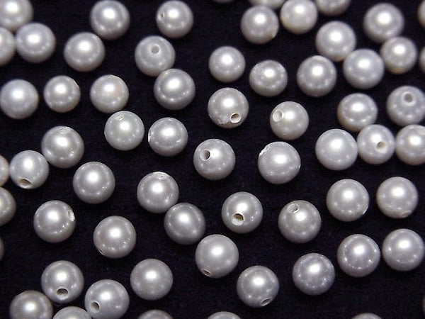 [Video] Fresh Water Pearl AAA Round 3.5-4mm [Half Drilled Hole ] Silver 2pairs
