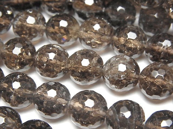 [Video] Crack Smoky Quartz 128Faceted Round 10mm half or 1strand beads (aprx.15inch/37cm)