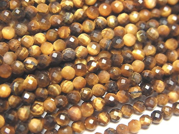 [Video]High Quality! Yellow Tiger's Eye AA++ Faceted Round 3mm 1strand beads (aprx.15inch/37cm)