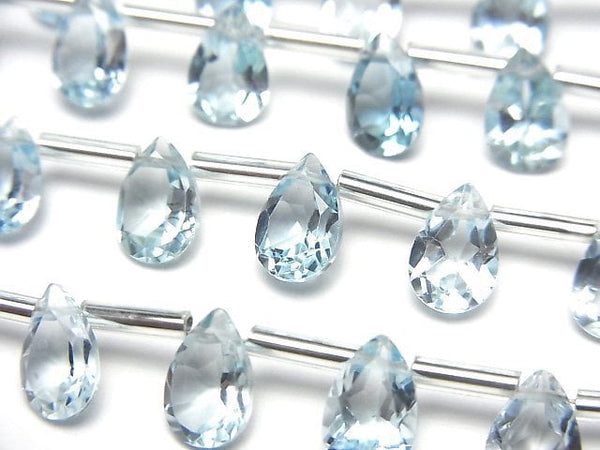 [Video]High Quality Sky Blue Topaz AAA Pear shape Faceted 9x6mm half or 1strand (12pcs )