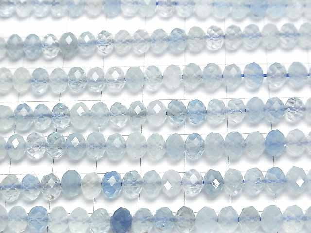 [Video]High Quality! Aquamarine AAA- Faceted Button Roundel 6x6x4mm half or 1strand beads (aprx.15inch/36cm)