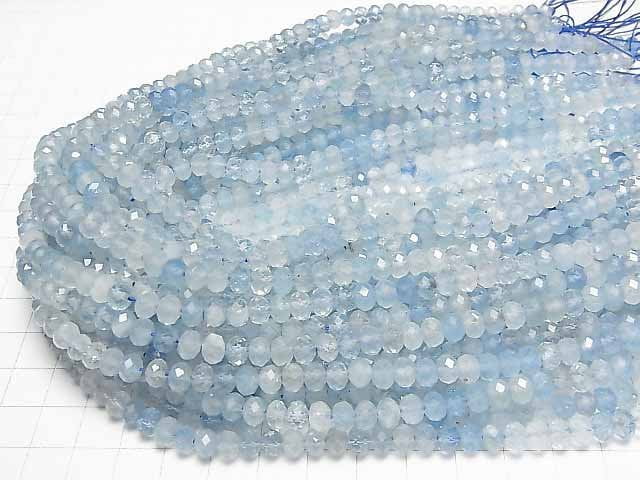[Video]High Quality! Aquamarine AAA- Faceted Button Roundel 6x6x4mm half or 1strand beads (aprx.15inch/36cm)