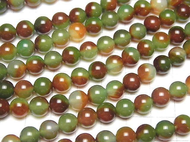 [Video] Green x Red Color Chalcedony Round 8mm 1strand beads (aprx.14inch/35cm)