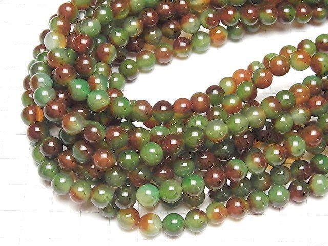 [Video] Green x Red Color Chalcedony Round 8mm 1strand beads (aprx.14inch/35cm)