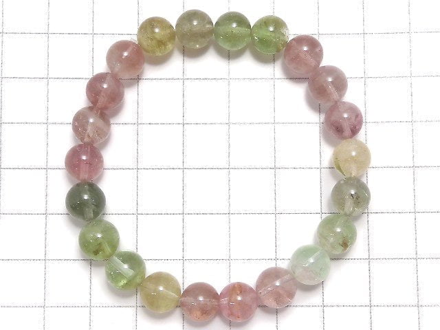 [Video][One of a kind] Multicolor Tourmaline AAA- Round 8.5mm Bracelet NO.124