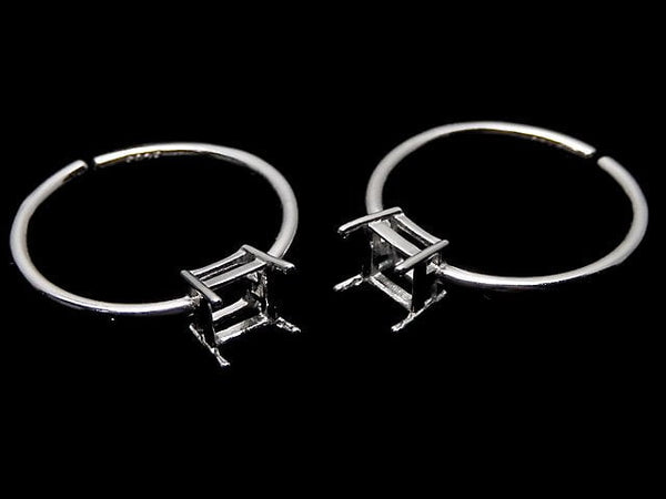 [Video]Silver925 Ring Frame (Prong Setting) Square Faceted 4mm Rhodium Plated Free Size 1pc