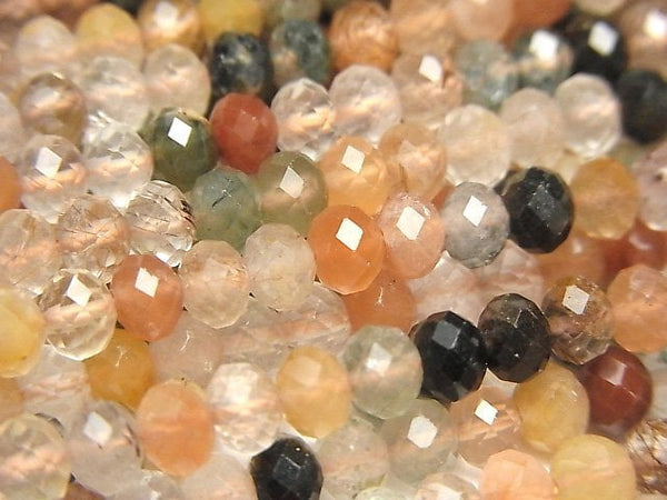 [Video]High Quality! Multicolor Rutilated Quartz AA++ Faceted Button Roundel 5x5x3.5mm half or 1strand beads (aprx.14inch/35cm)
