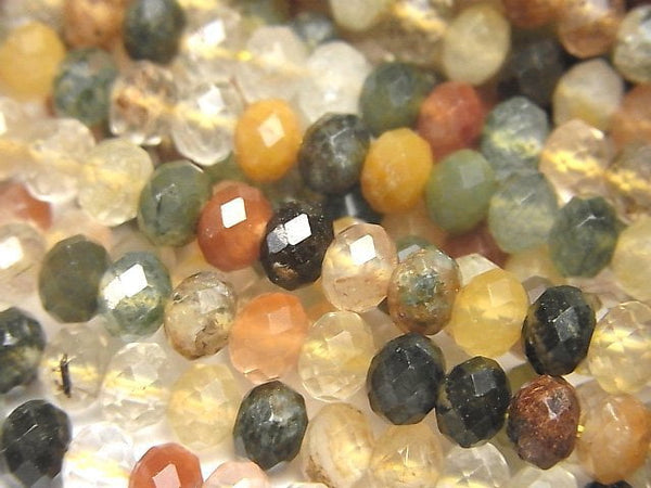 [Video]High Quality! Multicolor Rutilated Quartz AA++ Faceted Button Roundel 5.5x5.5x4mm half or 1strand beads (aprx.15inch/36cm)