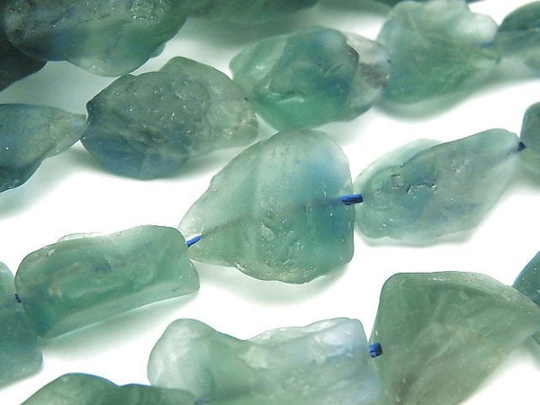 [Video] Blue Green Fluorite Rough Rock Nugget [M-L size] 1strand beads (aprx.15inch/36cm)