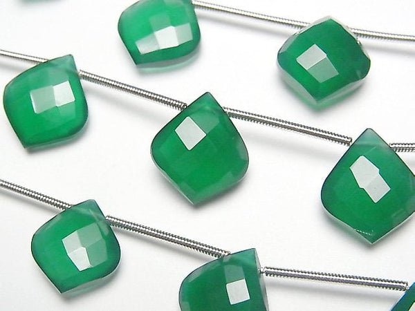 [Video]High Quality Green Onyx AAA- Deformed Faceted Pear Shape 1strand (8pcs)
