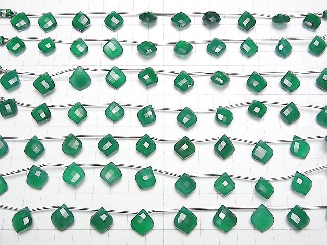 [Video]High Quality Green Onyx AAA- Deformed Faceted Pear Shape 1strand (8pcs)