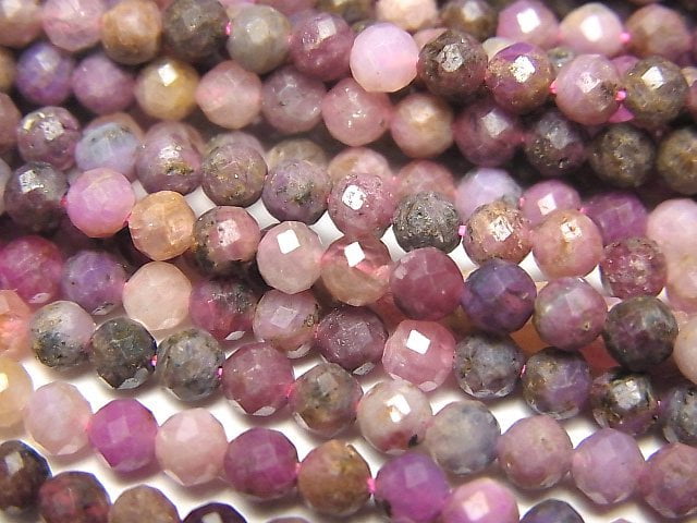 [Video]High Quality! Ruby-Pink Sapphire AA Faceted Round 4mm 1strand beads (aprx.15inch/36cm)