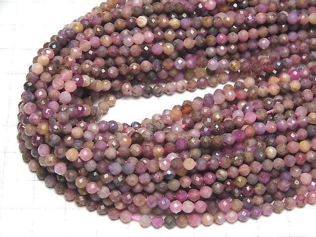 [Video]High Quality! Ruby-Pink Sapphire AA Faceted Round 4mm 1strand beads (aprx.15inch/36cm)