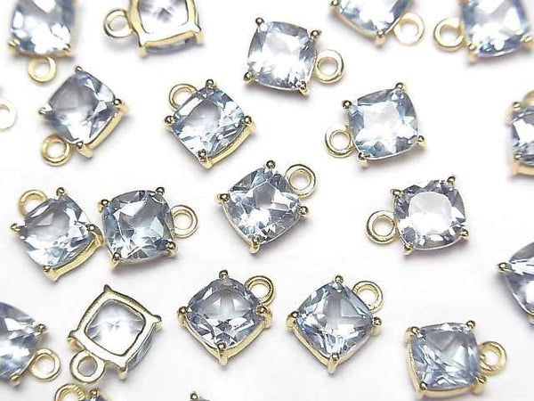 [Video]High Quality Sky Blue Topaz AAA Bezel Setting Square Faceted 6x6mm 18KGP 2pcs