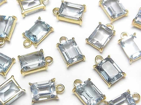 [Video]High Quality Sky Blue Topaz AAA Bezel Setting Rectangle Faceted 9x7mm 18KGP 1pc