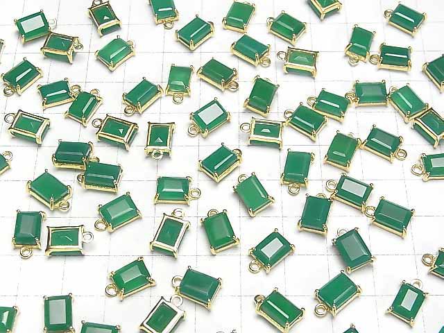 [Video]High Quality Green Onyx AAA Bezel Setting Rectangle Faceted 9x7mm 18KGP 1pc