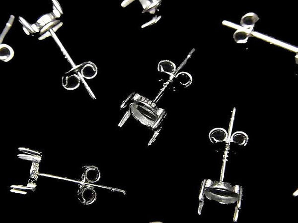 [Video]Silver925 4pcs Nail Earstuds Earrings for Empty Frame & Catch Cabochon [4.5mm][5.5mm] Rhodium Plated 1pair (2pcs)