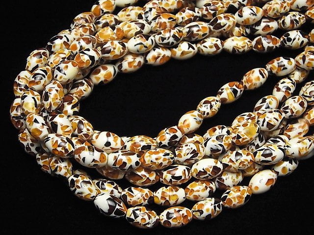 [Video]Crack Amber Rice 12x8x8mm half or 1strand beads (aprx.15inch/36cm)