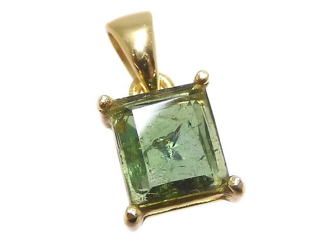 [Video][One of a kind] Green Tourmaline AAA- Faceted Pendant 18KGP NO.16
