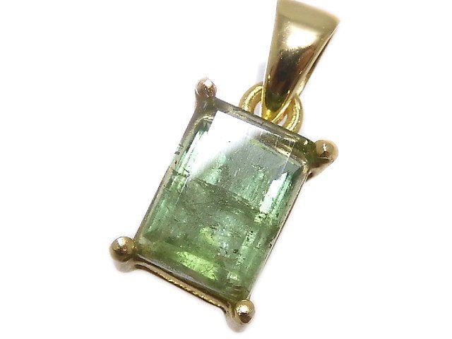 [Video][One of a kind] Green Tourmaline AAA- Faceted Pendant 18KGP NO.21