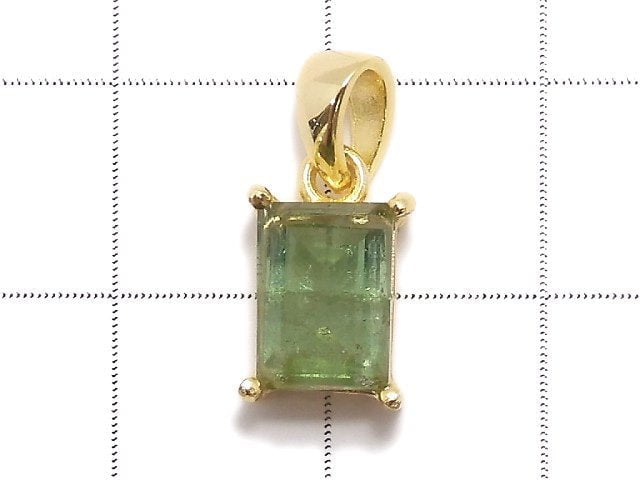 [Video][One of a kind] Green Tourmaline AAA- Faceted Pendant 18KGP NO.21