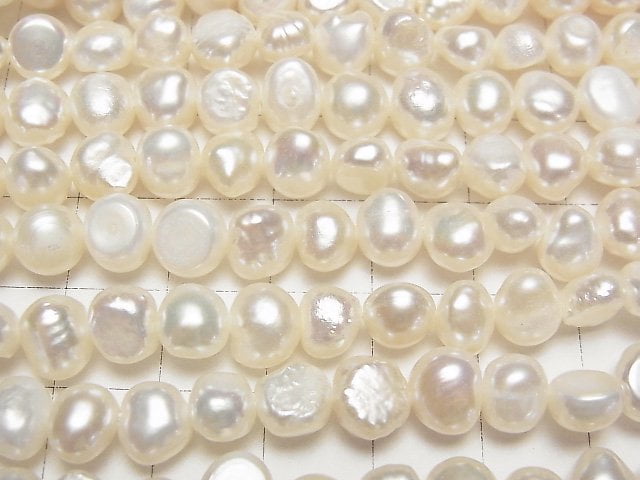 [Video]Fresh Water Pearl AA Potato -Baroque 7-8mm White 1strand beads (aprx.13inch/33cm)