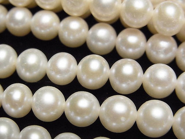 [Video]Fresh Water Pearl AAA- Semi Round 7mm White 1strand beads (aprx.15inch/38cm)