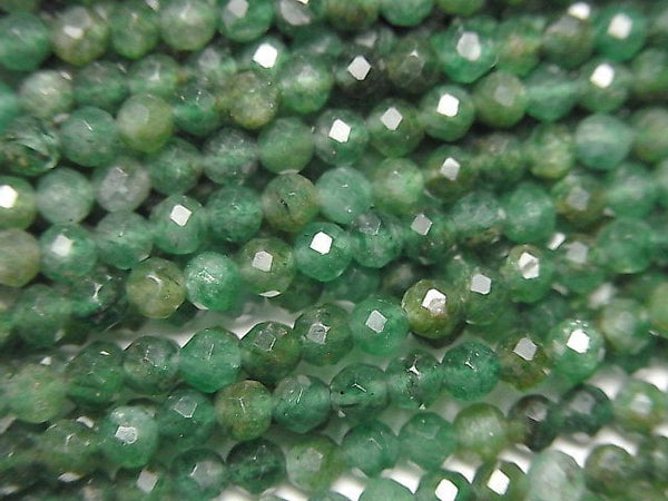 [Video]High Quality! Green Mica In Quartz AA++ Faceted Round 3mm 1strand beads (aprx.15inch/37cm)