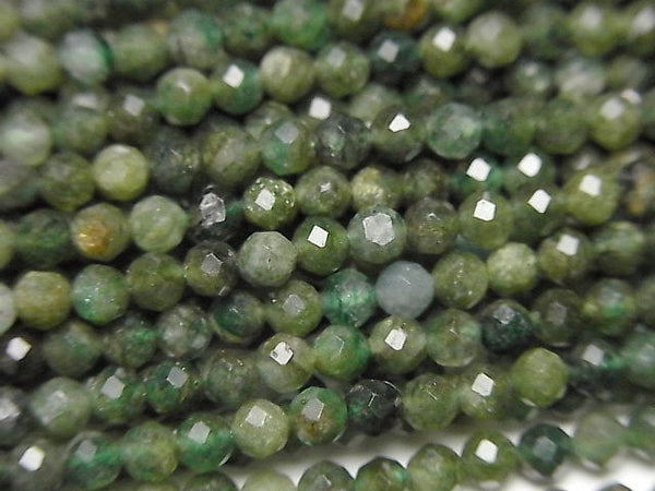 [Video]High Quality! Green Mica In Quartz AA+ Faceted Round 3mm 1strand beads (aprx.15inch/37cm)