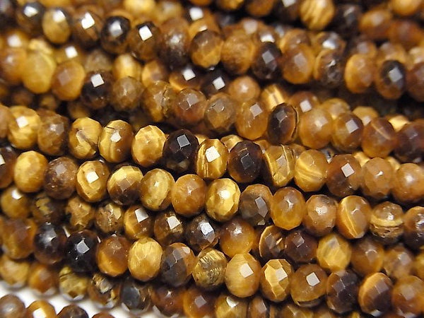 [Video]High Quality! Yellow Tiger's Eye AAA- Faceted Button Roundel 4x4x3mm 1strand beads (aprx.15inch/38cm)