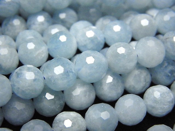 [Video]High Quality! Africa Aquamarine AA+ 128Faceted Round 8mm half or 1strand beads (aprx.15inch/37cm)