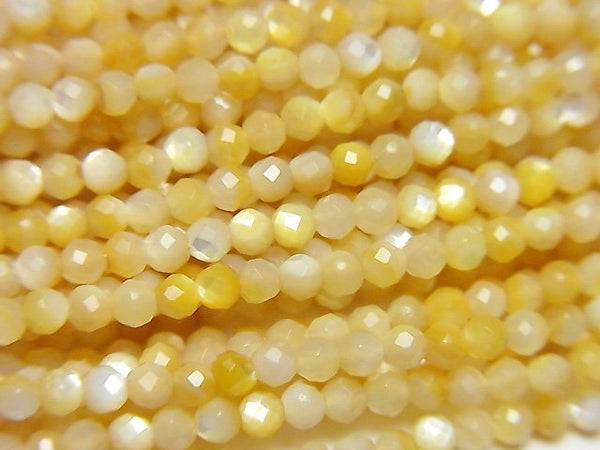 [Video]High Quality! High Quality Yellow Shell AAA Premium Faceted Round 2mm 1strand beads (aprx.15inch/37cm)