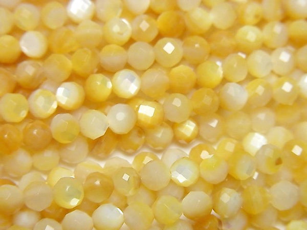 [Video]High Quality! High Quality Yellow Shell AAA Faceted Round 4mm 1strand beads (aprx.15inch/37cm)